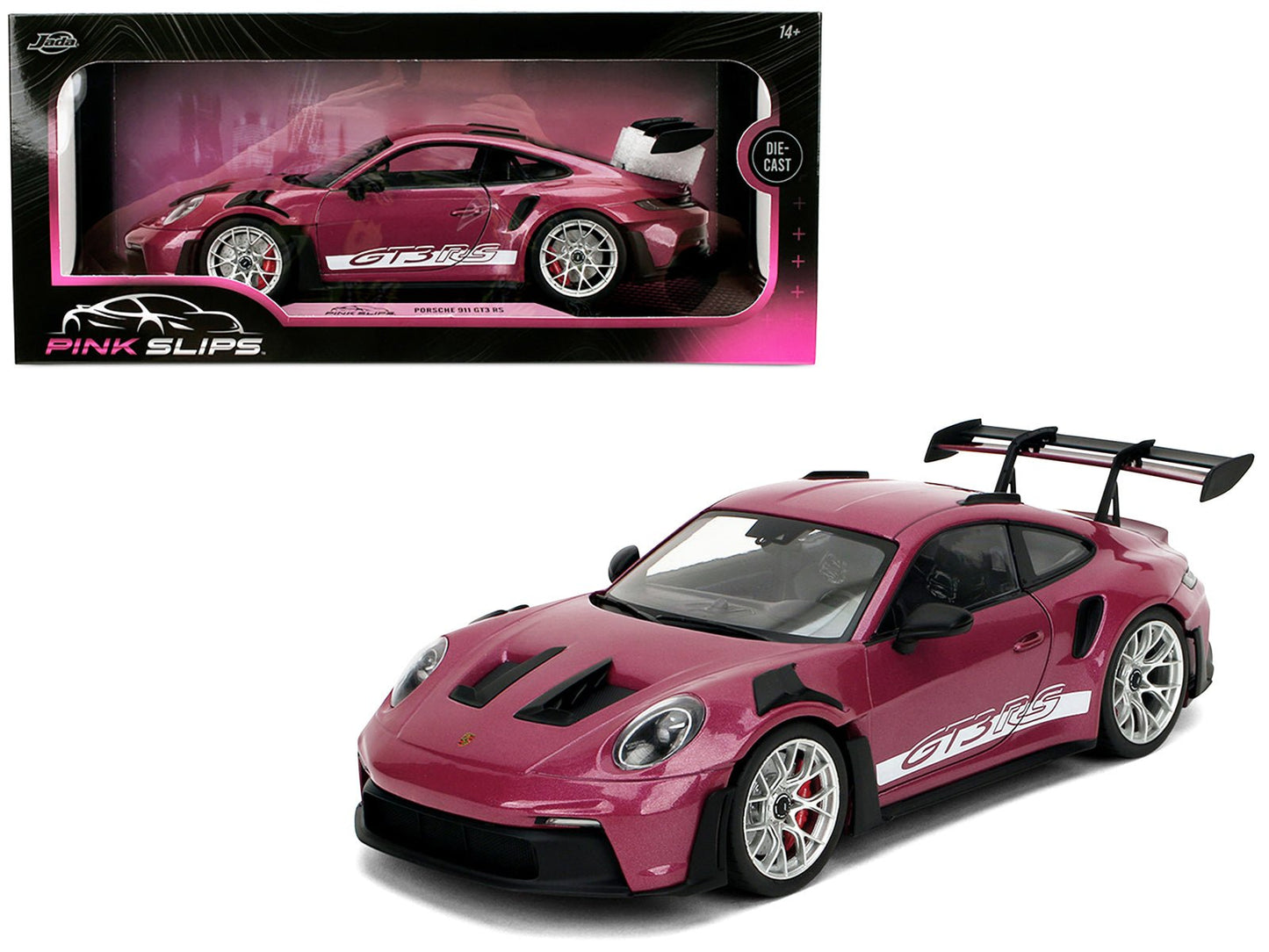 Porsche 911 GT3 RS Red Violet Metallic with White Stripes "Pink Slips" Series 1/18 Diecast Model Car by Jada  free shipping USA