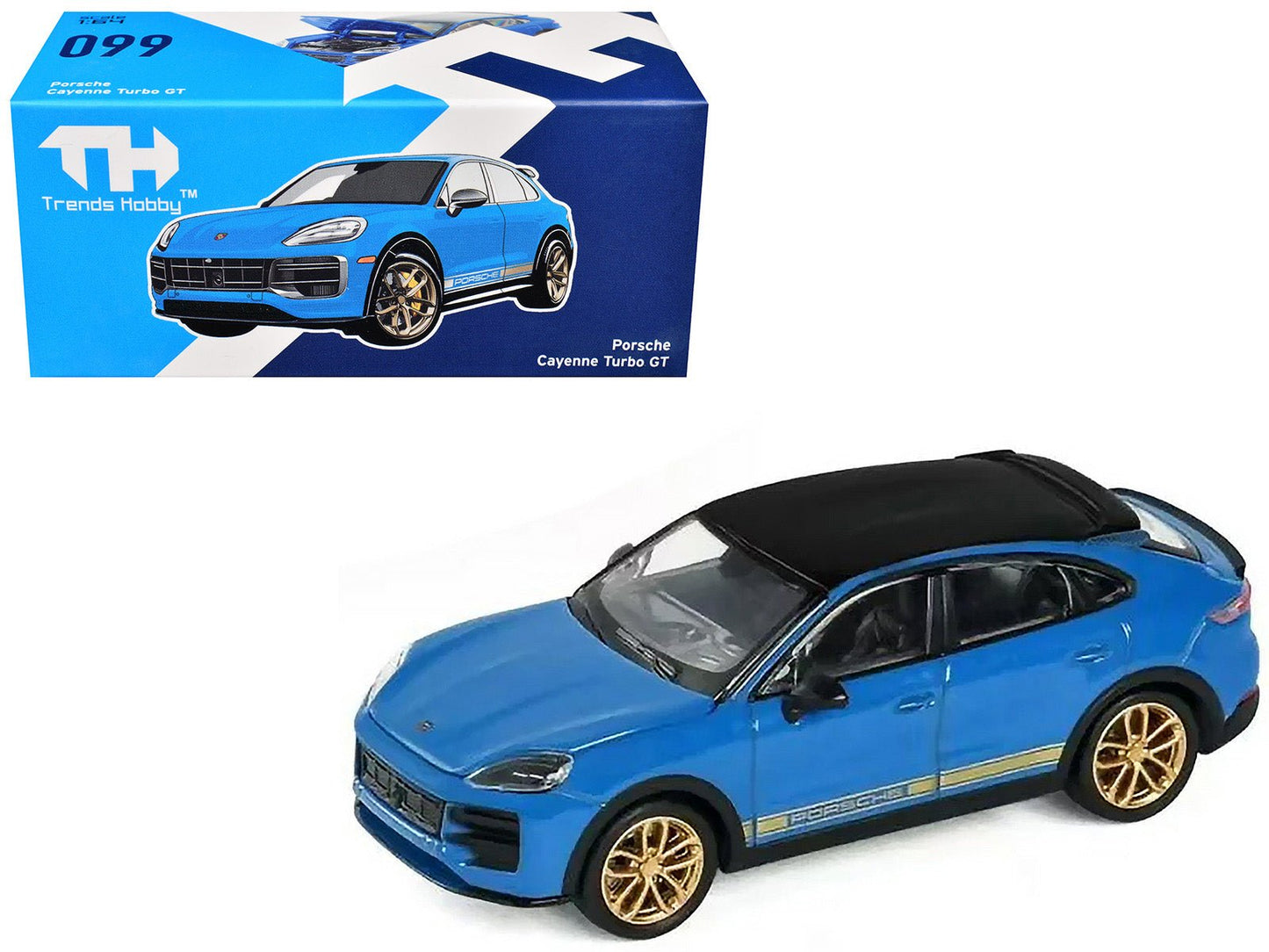 Porsche Cayenne Turbo GT Blue with Black Top and Gold Stripes 1/64 Diecast Model Car by Trends Hobby  free shipping USA