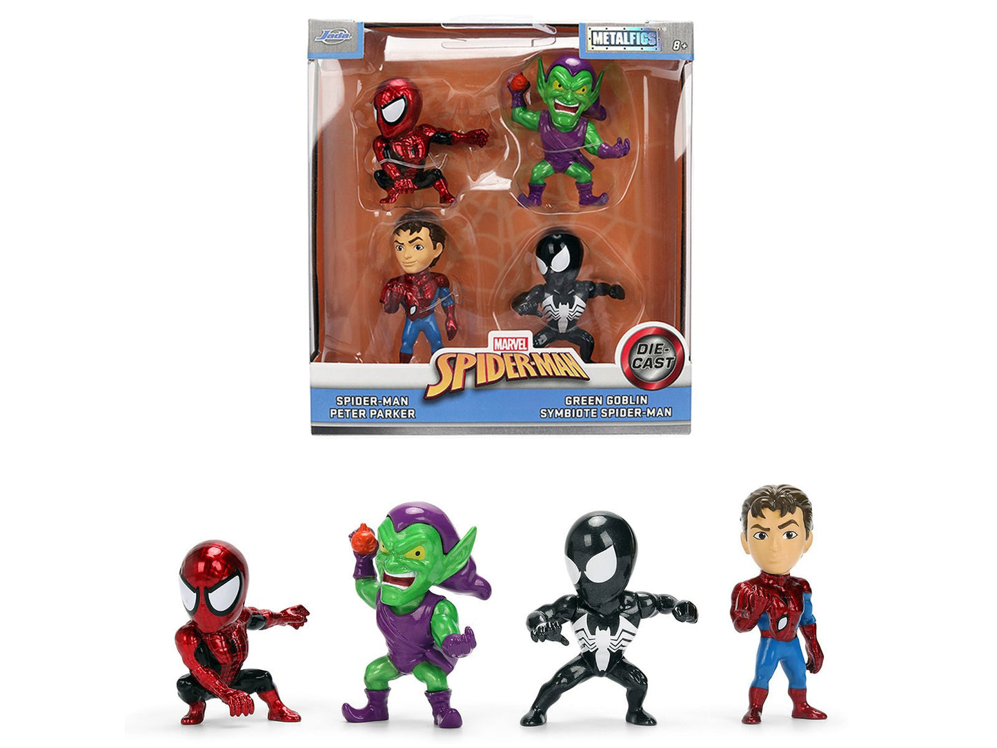Set of 4 Diecast Figures "Spider-Man" Wave 3 "Metalfigs" Series Diecast Models by Jada  free shipping USA