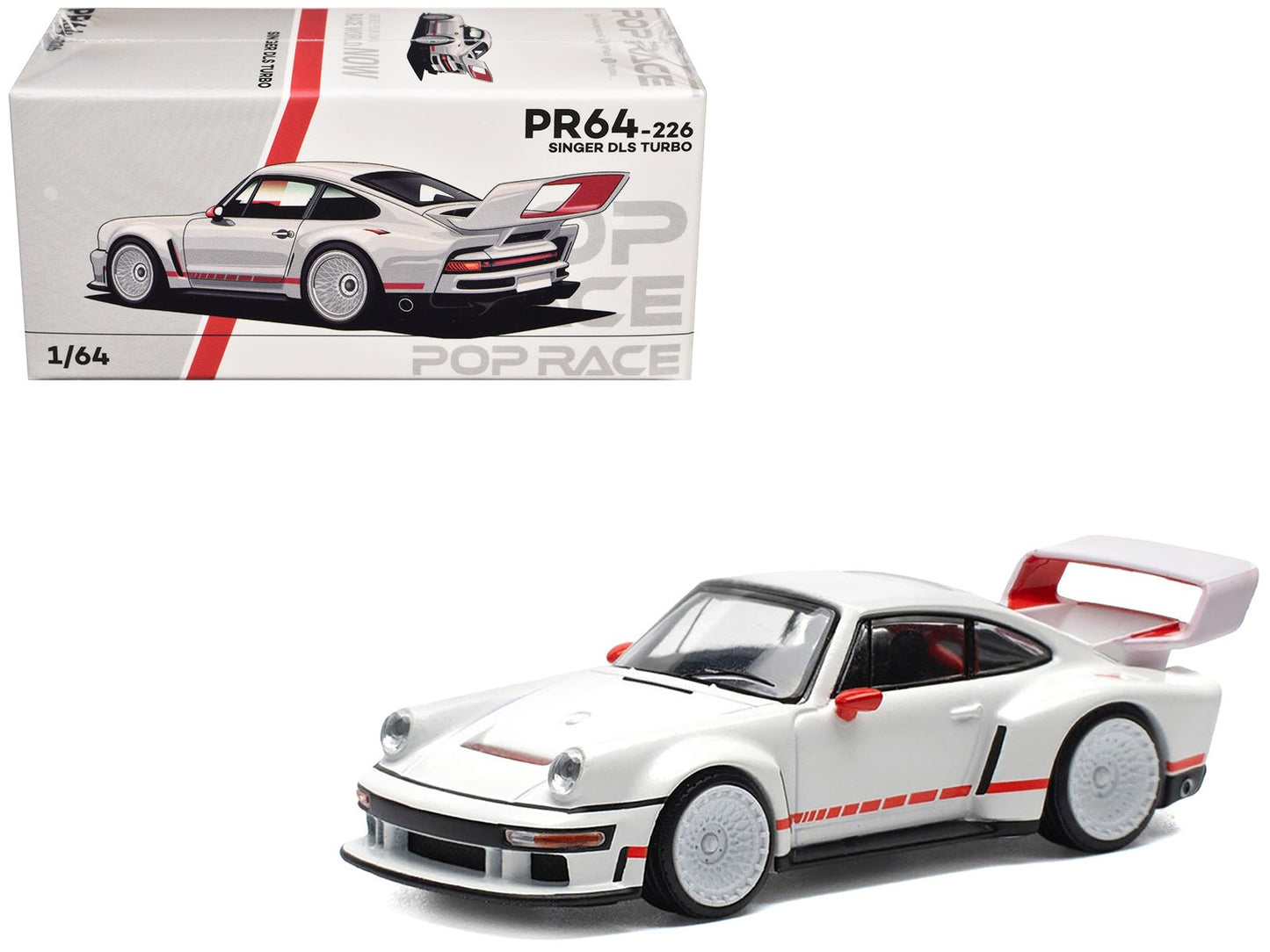 Singer DLS Turbo White with Red Stripes 1/64 Diecast Model Car by Pop Race  free shipping USA