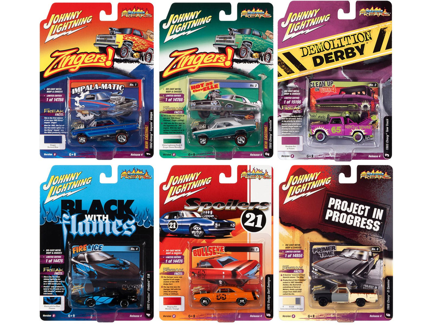 "Street Freaks" 2021 Set B of 6 Cars Release 4 1/64 Diecast Model Cars by Johnny Lightning  free shipping USA