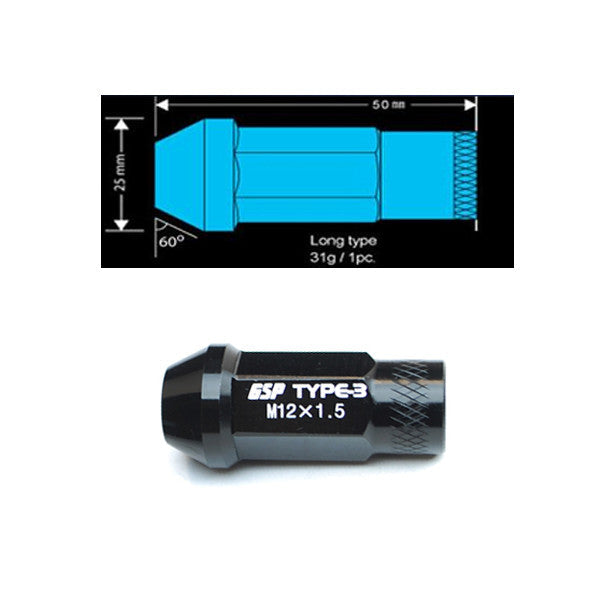 Godspeed Type 3 50mm Lug Nuts 20 pcs. Set M12x1.25