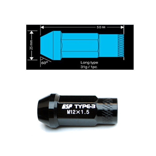 Godspeed Type 3 50mm Lug Nuts 20 pcs. Set M12x1.5