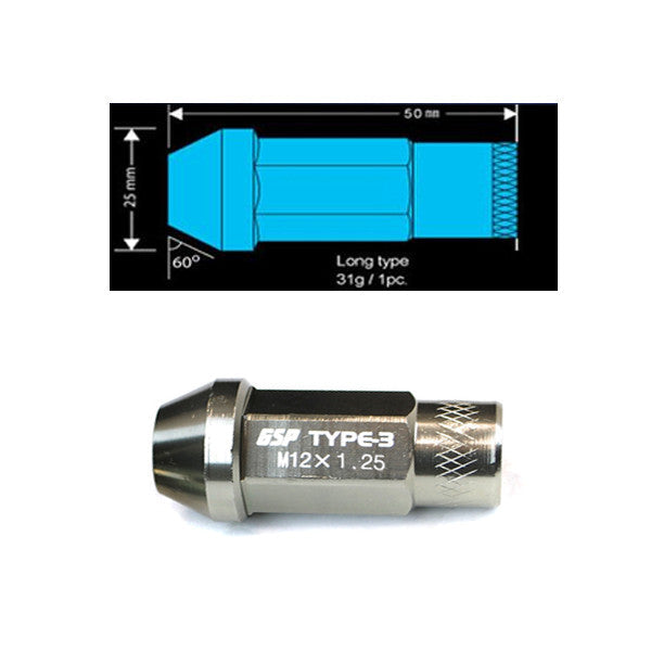 Godspeed Type 3 50mm Lug Nuts 20 pcs. Set M12x1.25