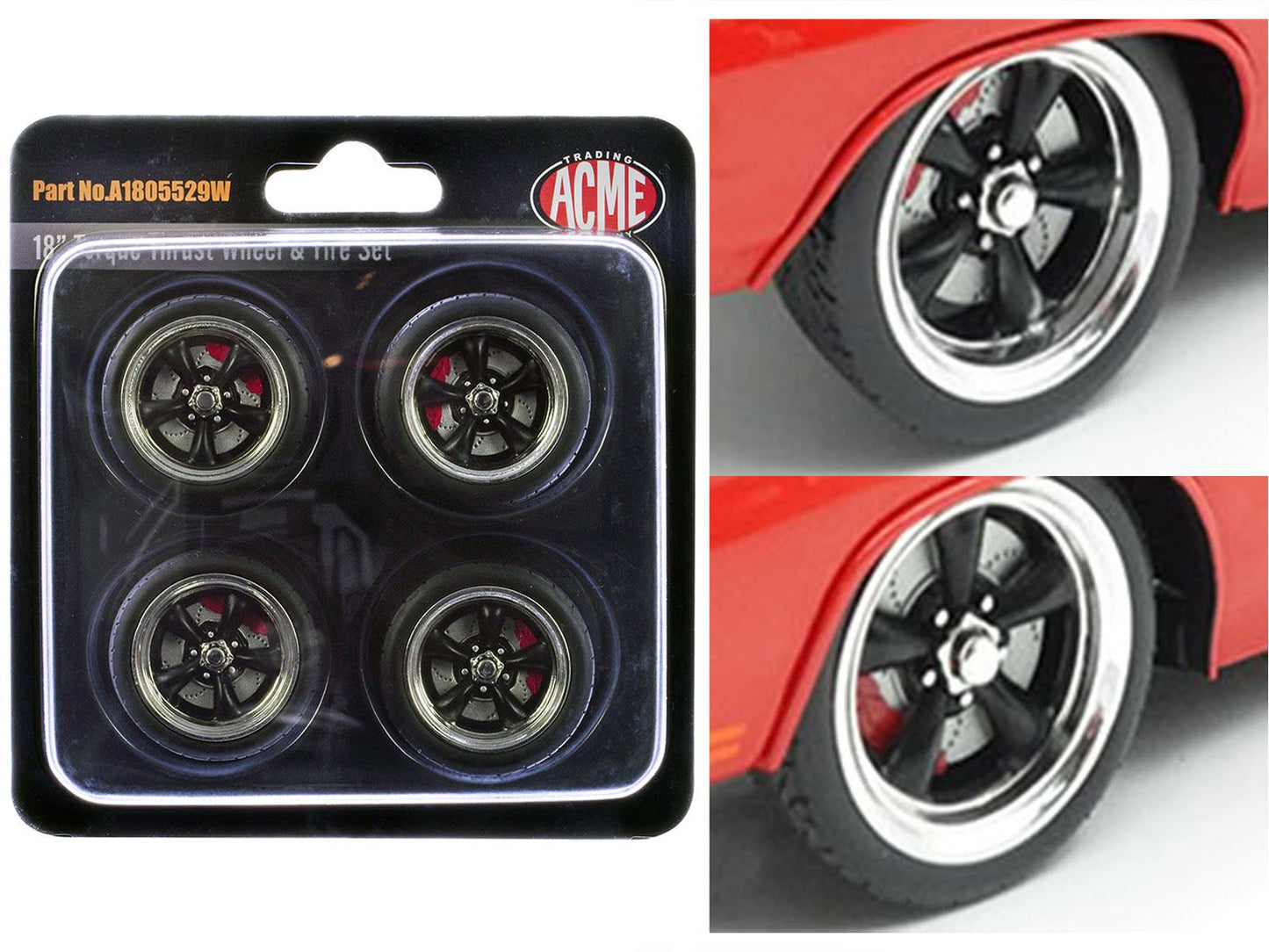 "Torque Thrust" 18" Wheel and Tire Set of 4 pieces for 1/18 Scale Models by ACME  free shipping USA