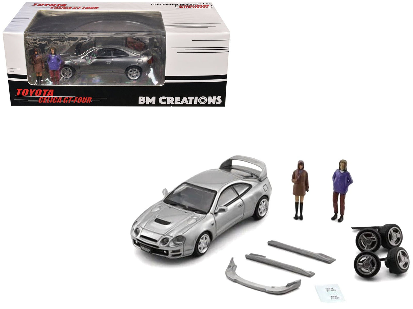 Toyota Celica GT-Four RHD (Right Hand Drive) ID Silver Metallic with 2 Figures and Accessories 1/64 Diecast Model Car by BM Creations  free shipping USA