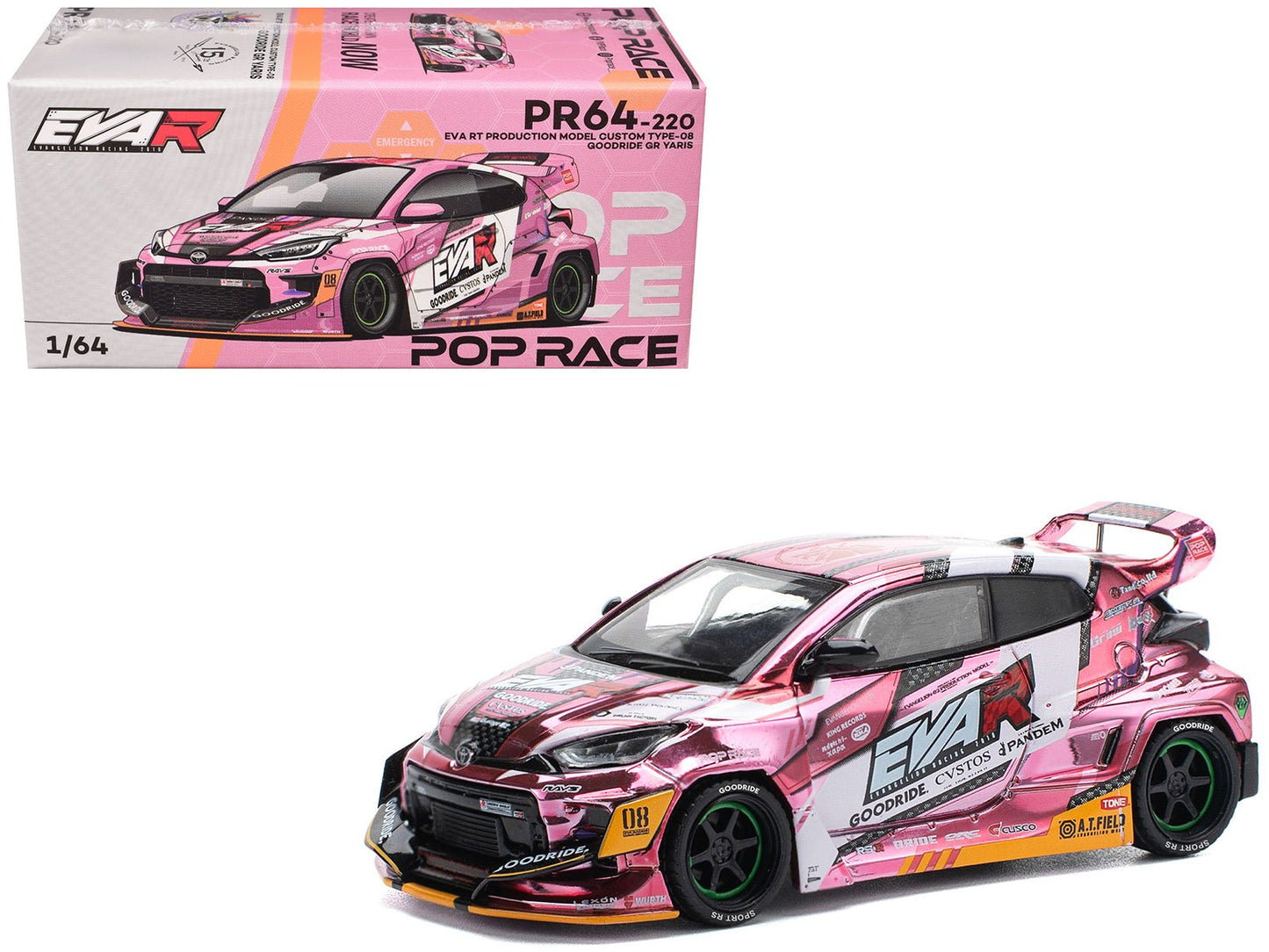 Toyota Goodride GR Yaris RHD (Right Hand Drive) "EVA RT Production Model-08" Pink Metallic with Graphics 1/64 Diecast Model Car by Pop Race  free shipping USA