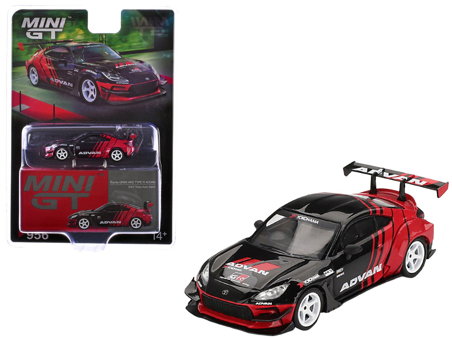 Toyota GR86 "HKS TYPE R ADVAN" RHD (Right Hand Drive) Black and Red "2022 Tokyo Auto Salon" Limited Edition 1/64 Diecast Model Car by Mini GT  free shipping USA