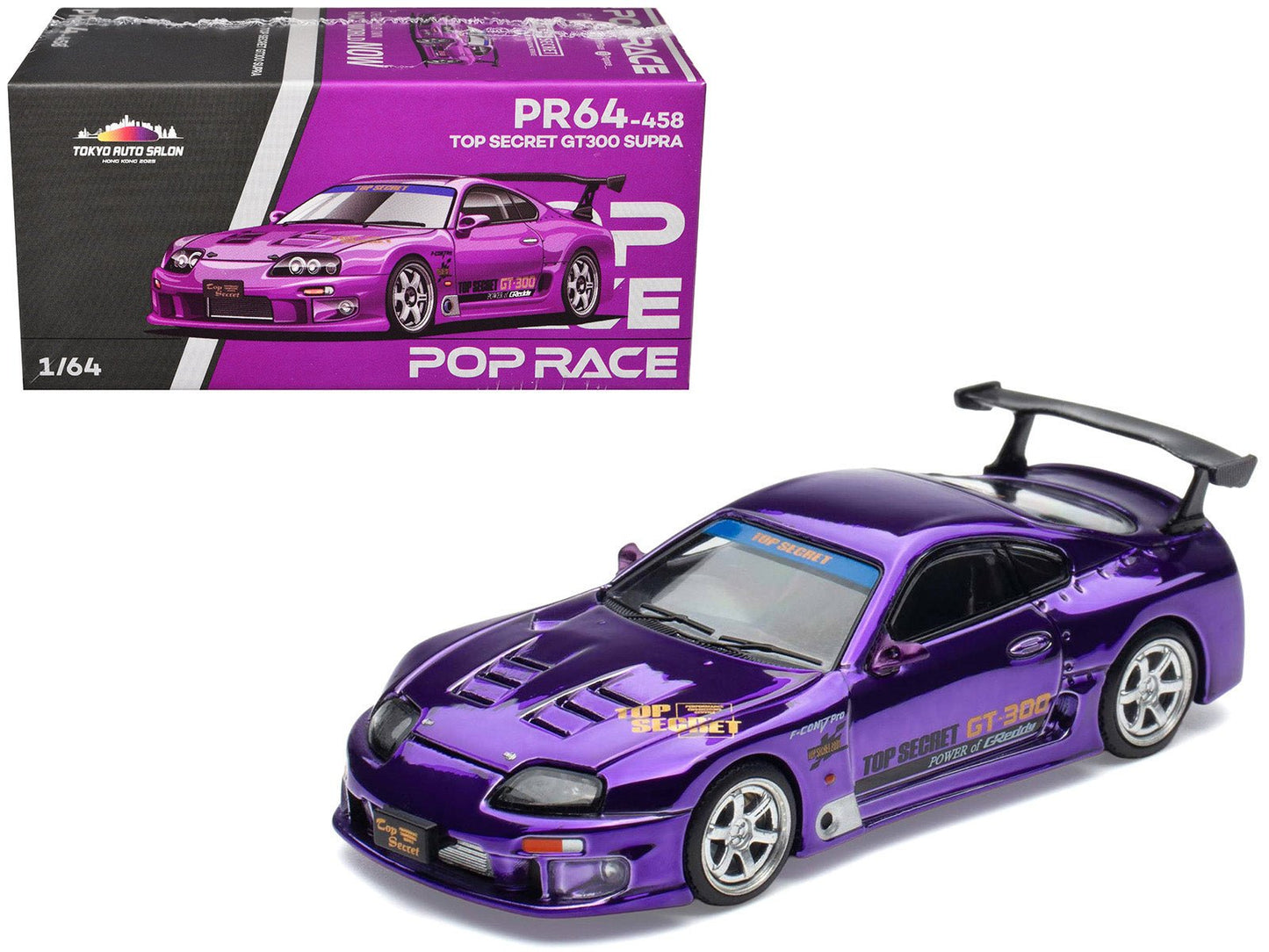 Toyota Supra "Top Secret" GT300 RHD (Right Hand Drive) Purple Chrome "Tokyo Auto Salon - Hong Kong 2025" 1/64 Diecast Model Car by Pop Race  free shipping USA