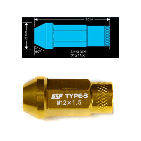 Godspeed Type 3 50mm Lug Nuts 20 pcs. Set M12x1.25