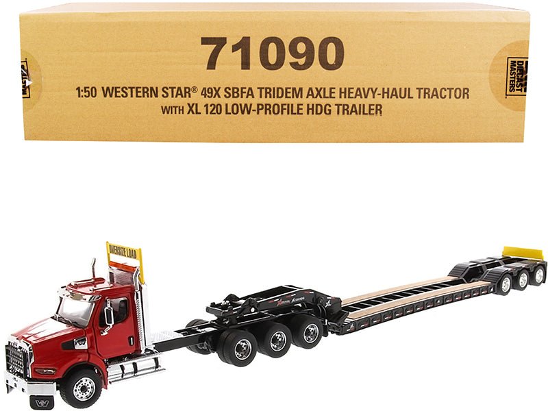 Western Star 49X SBFA Tridem Axle Heavy-Haul Tractor with XL 120 Low-Profile HDG Trailer Red and Black "Transport Series" 1/50 Diecast Model by Diecast Masters  free shipping USA