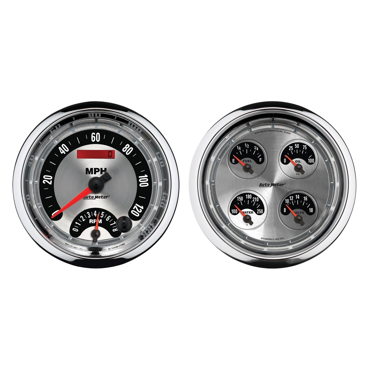5 In. QUAD GAUGE 8K RPM/120 MPH/100 PSI/100-250 Fahrenheit/8-18V/240-33 O AMERICAN MUSCLE