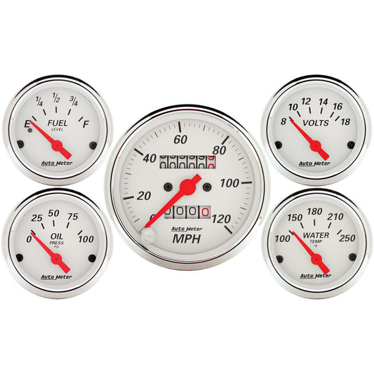 5 PC. GAUGE KIT 3-1/8 In. & 2-1/16 In.  MECH. SPEEDOMETER ARCTIC WHITE