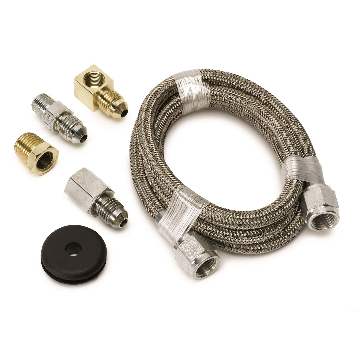 LINE BRAIDED STAINLESS STEEL #4 DIA. 3FT. LENGTH -4AN AND 1/8 In. NPTF FITTINGS