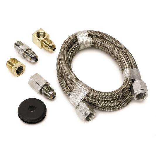 LINE BRAIDED STAINLESS STEEL #4 DIA. 3FT. LENGTH -4AN AND 1/8 In. NPTF FITTINGS