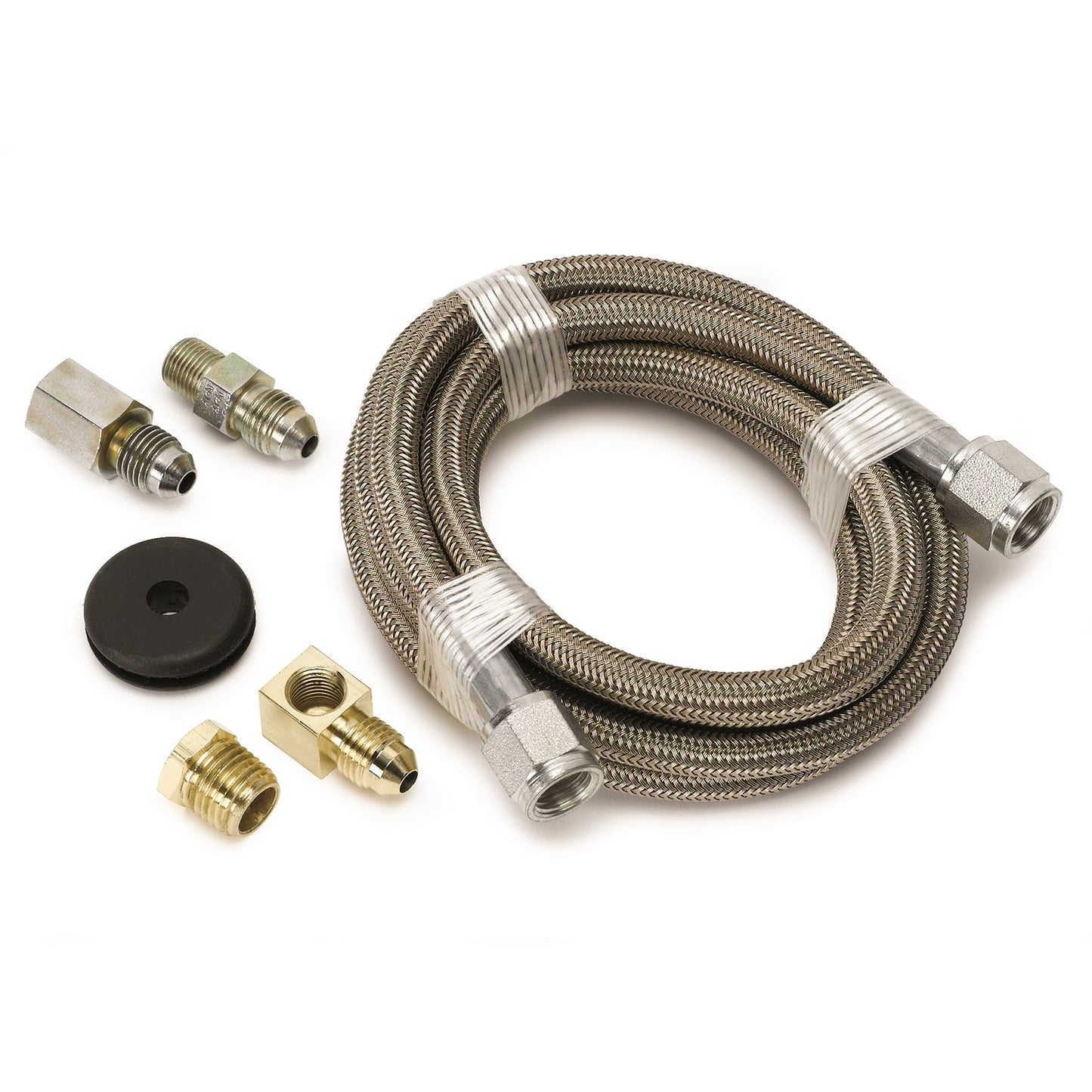 LINE BRAIDED STAINLESS STEEL #4 DIA. 6FT. LENGTH -4AN AND 1/8 In. NPTF FITTINGS