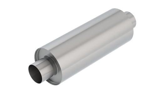 XR-1 Multi-Core Racing Muffler 4in Center Inlet/ 4in Center Outlet 6.25in Round X 16in Long Body Rotary Engine Equipped Vehicles
