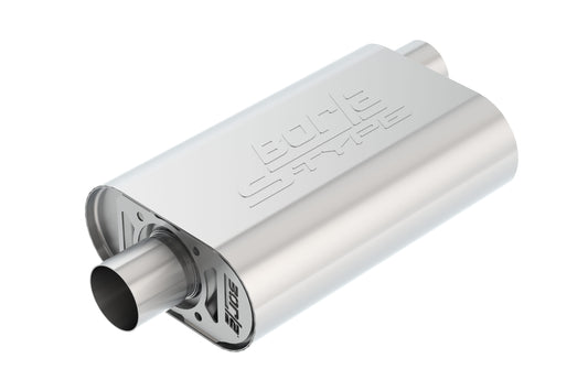 CrateMuffler Muffler Chevrolet Small Block 350/ 383/ 406 CID V8 High Output 2.5in Offset Inlet/ 2.5in Center Outlet S-Type