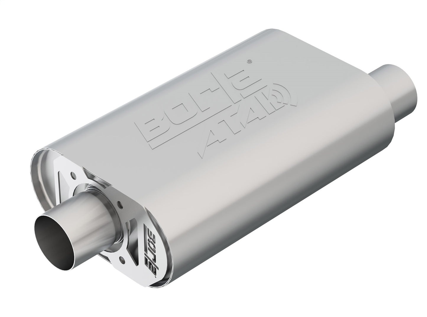 CrateMuffler Muffler Chevrolet Small Block 283/ 327/ 350 CID V8 Stock Output 2.5in Offset Inlet/ 2.5in Center Outlet ATAK