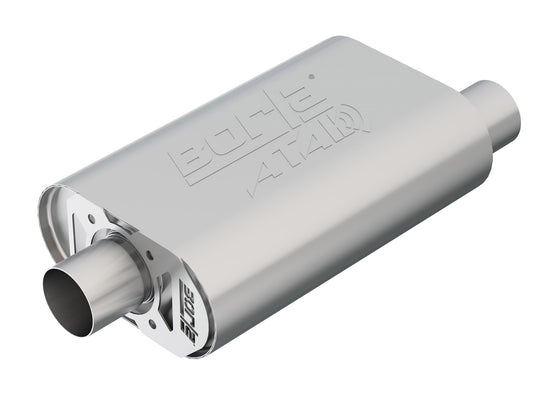 CrateMuffler Muffler Chevrolet Small Block 283/ 327/ 350 CID V8 Stock Output 2.5in Offset Inlet/ 2.5in Center Outlet ATAK