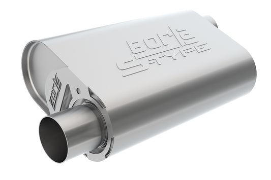 CrateMuffler Muffler Chevrolet Small Block 350/ 383/ 406 CID V8 High Output 3in Offset Inlet/ 3in Offset Outlet S-Type