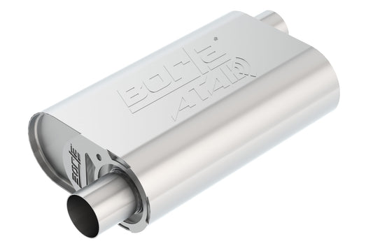 CrateMuffler Muffler Chevrolet Small Block 283/ 327/ 350 CID V8 Stock Output 2.25in Offset Inlet/ 2.25in Offset Outlet ATAK