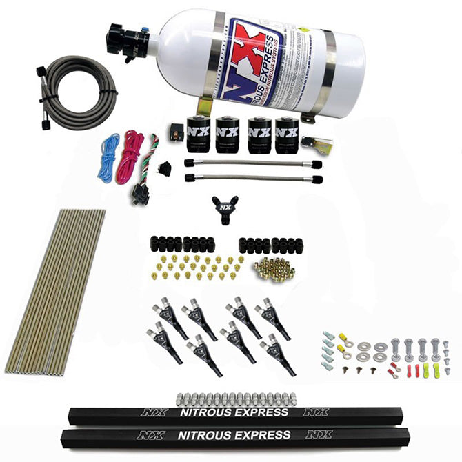 Nitrous Express PRO-SHK/GAS (200300400500600HP) 4 SOLENOIDS WITH RAILS AND 10LB BOTTLE